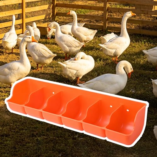 Small Multi-Compartment Poultry Feeder, 18 22 26 in Long Hay Feeder, Feeding Container for Geese Duck Backyard Farm Feeding Equipment(Orange L65cm/25.6") - size: Orange L65cm/25.6"