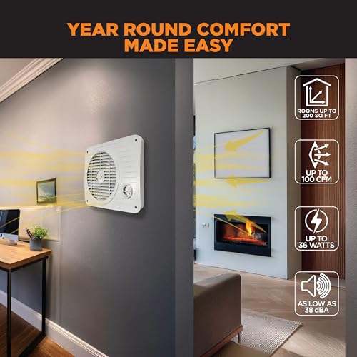 Suncourt ThruWall Room-to-Room Transfer Fan — Quiet Through Wall Vent Fan Improves Air Circulation Between Rooms Up To 200 Sq. Ft. | Hardwired, Variable Speed Dial (TW208) - size: Up to 100 CFM-Hardwired