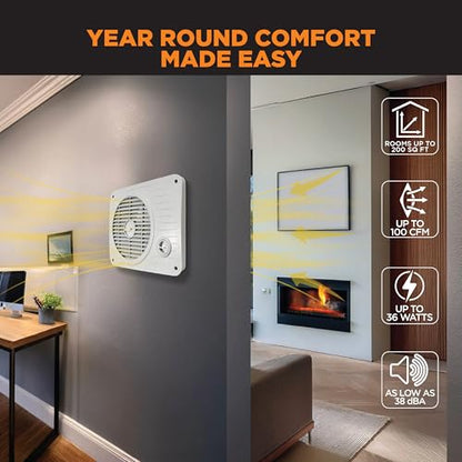 Suncourt ThruWall Room-to-Room Transfer Fan — Quiet Through Wall Vent Fan Improves Air Circulation Between Rooms Up To 200 Sq. Ft. | Hardwired, Variable Speed Dial (TW208) - size: Up to 100 CFM-Hardwired