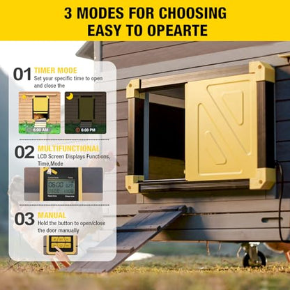 Aivituvin Automatic Chicken Coop Door Solar Powered, Automatic Chicken Door with LCD Display, Direct Power Supply Auto Chicken Door Opener with Timer for All Chicken Coops (Black)