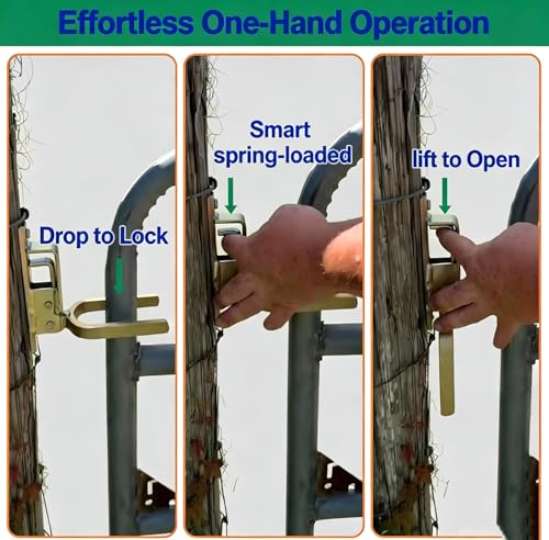 Instant Locking Gate Latch Heavy-Duty One-Hand Gate Latch with Screwdriver and 2 Screws for Farm, Ranch & Backyard Door, Automatic Spring Lock, Rust-Resistant Steel, Easy Install (2 Pcs) - color: 2 Pcs