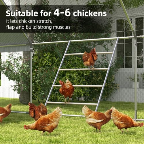 Chicken Roost for Coop, Galvanized Steel & Wood Jungle Gym with Four Height-Adjustable Tiers, 55" L x 33.75" W Roosting Bars for Hens, Ladder for Easy Assembly (22 lbs Capacity)