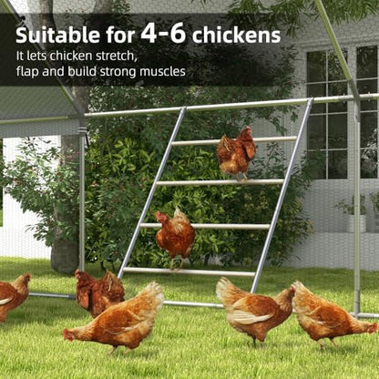 Chicken Roost for Coop, Galvanized Steel & Wood Jungle Gym with Four Height-Adjustable Tiers, 55" L x 33.75" W Roosting Bars for Hens, Ladder for Easy Assembly (22 lbs Capacity)