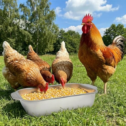 2 Pack Heavy Duty Metal Chicken Feeder Trough Water Feeder Large Capacity Feed Pan Trough Bucket with Handle for Chicken Duck Pig Deer Poultry Livestock