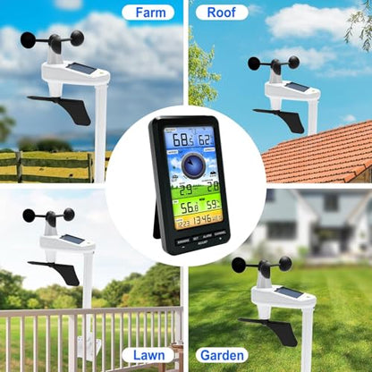 Wireless Weather Station Indoor Outdoor with Remote Sensor, Wind Speed & Direction, Temperature Humidity Monitor, Barometric Pressure, Weather Forecast Display for Home Garden Farm, 328ft Range (No W