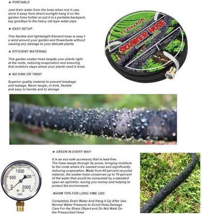 Soaker Hose 1/2" 15ft Rubber Garden Soaker Hoses, Water Seeper Round Drip Hose, Heavy Duty Drip Irrigation Hose For Vegetable, Lawn, Plants and Trees Watering - size: 1/2inch 15ft