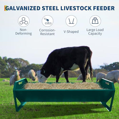 GarveeLife Livestock Feeding Trough, Heavy Duty Steel Livestock Trough for 10 Sheep Once, 22 Gallon Capacity 45.13" Hay Feeder for Horse, Goat, Sheep, Cattle, Cow, Alpaca, Dark Green - color: Dark Green