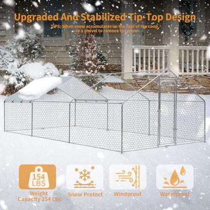 Large Metal Chicken Coop, Walk in Chicken Run for Yard with Waterproof Cover & Secure Lock, Poultry Cage for Aviary and Hen House, Duck Coop and Rabbit Pen 19.6 x 9.8 x 6.5 ft - size: 236.2"L x 117.6"W x 78.0"H