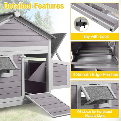 Aivituvin Chicken Coop Outdoor Poultry Cage with Two Nesting Boxes Expandable Wooden Hen House 14.4ft² for 2-4 Chickens - size: 64.6"L x 36.8"W x 40.6"H
