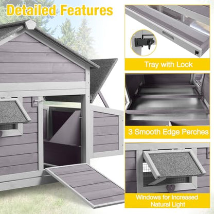 Aivituvin Chicken Coop Outdoor Poultry Cage with Two Nesting Boxes Expandable Wooden Hen House 14.4ft² for 2-4 Chickens - size: 64.6"L x 36.8"W x 40.6"H