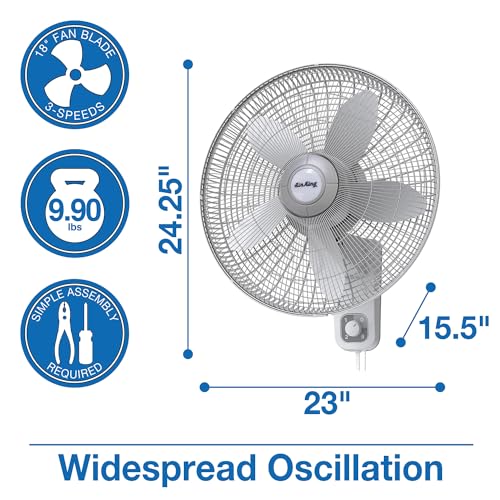 Air King 9018 Commercial Grade Oscillating Wall Mount Fan, 18-Inch , White - size: 18 inch, style: Classic