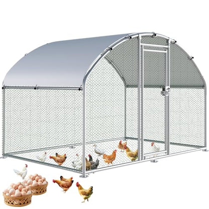 Large Metal Chicken Coop, Chicken Runs for Yard with Cover Walk-in Poultry Cage for 8 10 16 Chickens,Chicken Pen Duck Coop with Round Water-Resident Top and Feeding Door,Hen House 6.4Lx9.84Wx6.23'H FT - size: 6.4'L x 9.84'W x 6.23'H
