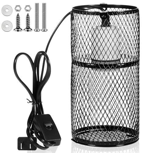VIHOSE 1 Pcs Reptile Heat Lamp Guard with 150W Ceramic Heat Emitter Basking Anti Scald Heating Lamp Holder Mesh Cage Reptile Protection Lampshades for Lizard Snake Chick, Bulb Not Included - color: White