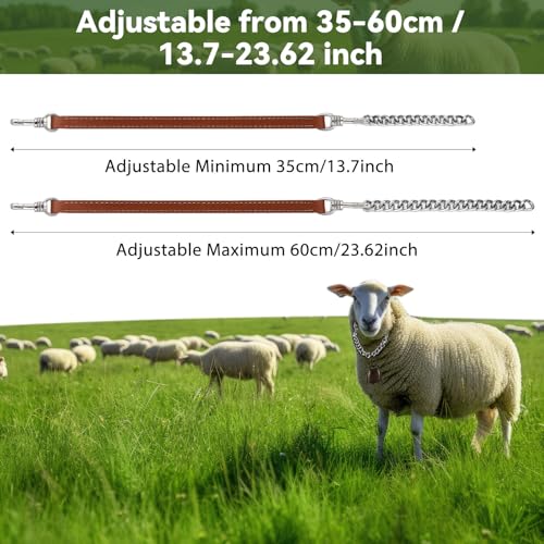 Misdary 4 Pack Goat Collars with Bells, Adjustable Iron Goat Chain Halter 14''-24'' Long for Sheep Horse Dog Cow Calf Farm Animal Supplies Accessories Animal Lovers Gift (Brown)