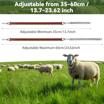 Misdary 4 Pack Goat Collars with Bells, Adjustable Iron Goat Chain Halter 14''-24'' Long for Sheep Horse Dog Cow Calf Farm Animal Supplies Accessories Animal Lovers Gift (Brown)