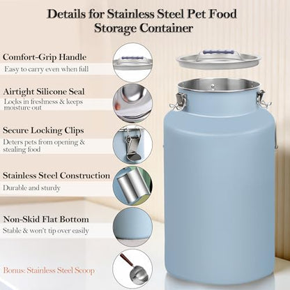 30 lb Stainless Steel Dog Food Storage Container, Airtight Metal Canister with Lid & Scoop, Extra Large Capacity for Multi-Pet Families, Preserve Freshness - size: Large