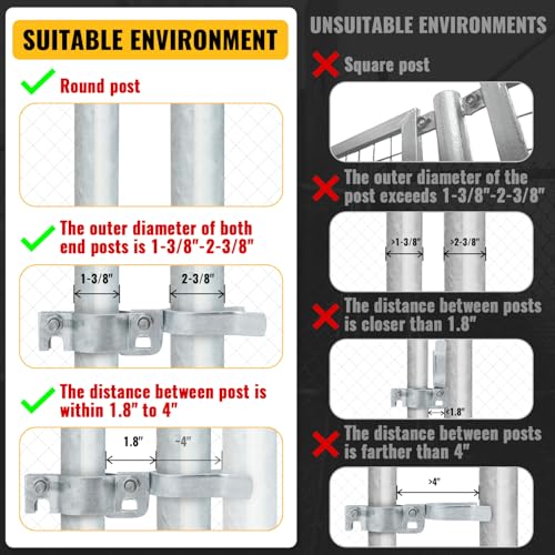 VIVIDA 1-3/8" x 2-3/8" Chain Link Gate Hinge Latch Kit, Include Female & Male Gate Hinges, 1-3/8" x 2-3/8" Fence Fork Latch, Chain Link Fence Hardware, Galvanized Steel - size: 1-3/8" × 2-3/8" (SILVER)