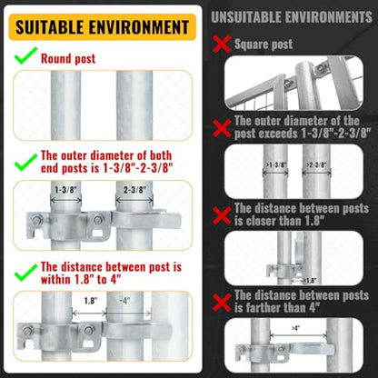 VIVIDA 1-3/8" x 2-3/8" Chain Link Gate Latch 2 PCS, Fence Fork Latch for Metal Gates with Padlock Hole, Galvanized Steel, Chain Link Fence Parts - size: 1-3/8" x 2-3/8" (2 PCS)