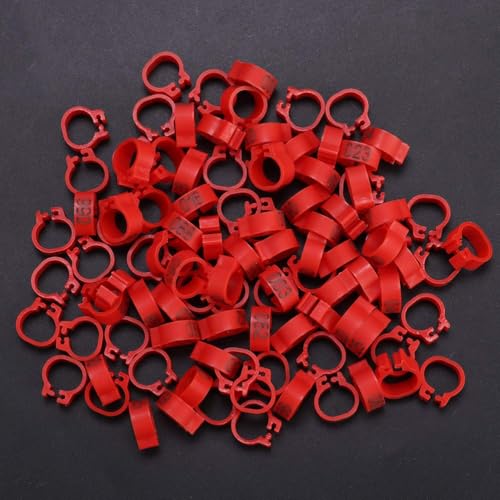 100Pcs Pigeons Leg Ring, 8mm 001-100 Numbered Plastic Poultry Leg Bands Clip on Leg Rings for Bird Dove Finch Lovebird Quail(Red) - color: Red