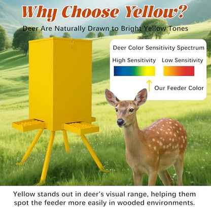 PROLEE 85lbs Deer Feeder,Weatherproof Deer Feeders with 4 Feeding Tray and 4-Leg Stand,Heavy Duty Metal Gravity Feeder for Deers and Wildlife (Yellow) - color: Yellow