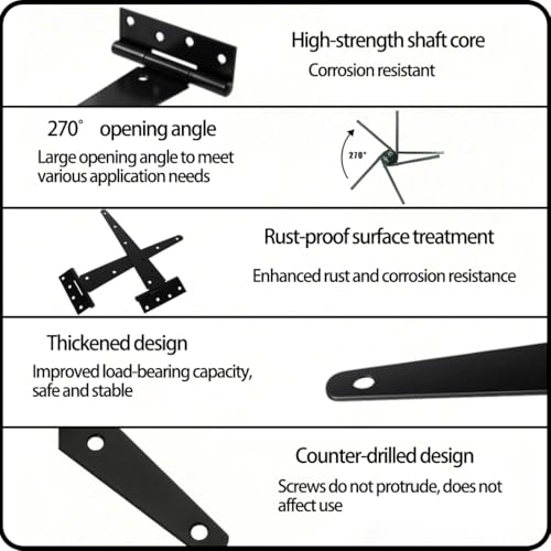 Heavy Duty Gate Hardware Kit for Wood Fence Black Fence Gate Hardware with 2 T-Strap Gate Hinges Sliding Gate Latch 2 Gate Handles Outdoor Gate Hinges and Latch Set for Yard Shed Barn 12 inch - size: 12inch