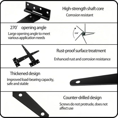 Heavy Duty Gate Hardware Kit for Wood Fence Black Fence Gate Hardware with 2 T-Strap Gate Hinges Sliding Gate Latch 2 Gate Handles Outdoor Gate Hinges and Latch Set for Yard Shed Barn 12 inch - size: 12inch