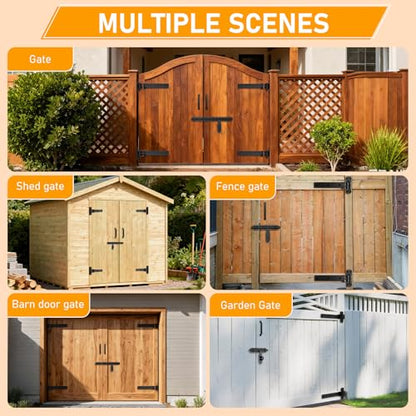 Heavy Duty Gate Hinges, 900 Lbs Capacity and Built-in Ball Bearings, 13" Bolt-On or Weld-On Hinges, 180° One-Way Open Gate Hinges for Wooden/Metal Gates,Garden Gates, Fence, Sheds (Matte Black) - style: 2 Pack Gate Hinges with Screws