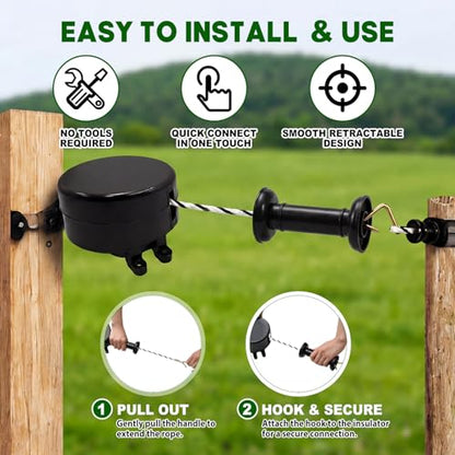 Moxweyeni 2 Set Electric Fence Gate Handle Kit, Retractable Insulated Reusable Electric Fence Handle Built in 5m Energizing Rope for Farm Ranch Livestock Electric-Fencing Gate Connector