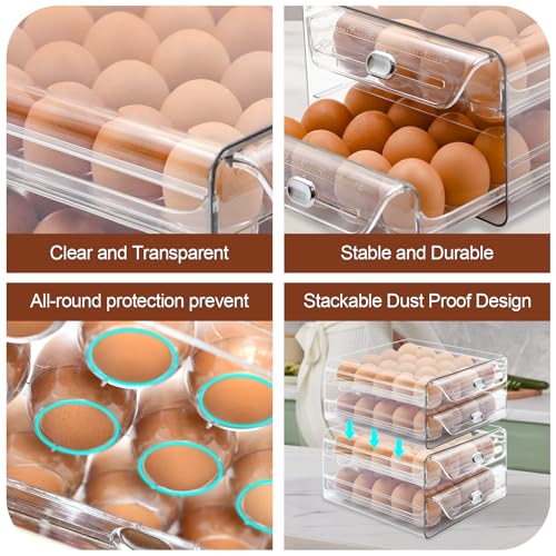 Egg Holder for Refrigerator,40 Eggs Clear Drawer Organizer,2 Layer Stackable Egg Holder Egg Trays,Egg Storage Container with Time Scale for Fridge Countertop Cabinet - size: 40 eggs