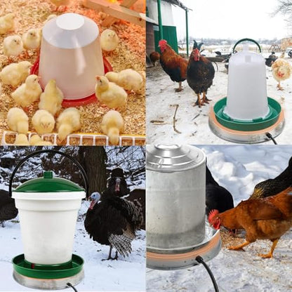 2 Pcs Poultry Chicken Water Heater: Chicken Water Heater Base for Winter, for Plastic/Metal Poultry Watere Under 6 Gallons, Heated Waterer for Chickens 125W - size: 15 inch (2-Pack)