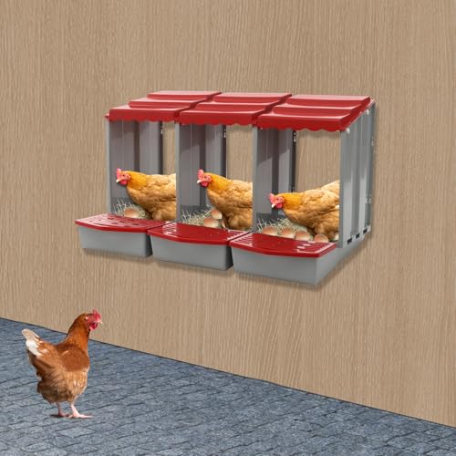 Chicken Nesting Boxes, 3 Compartment Nesting Boxes for Laying Eggs, Roll Away Nesting Box Egg Collection Tray, Wall Mount Poultry Roll Away Chicken Laying Boxes (Red) - color: 3 Compartment Nesting Boxes (Red)