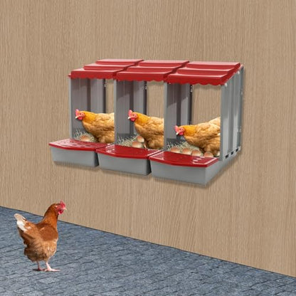 Chicken Nesting Boxes, 3 Compartment Nesting Boxes for Laying Eggs, Roll Away Nesting Box Egg Collection Tray, Wall Mount Poultry Roll Away Chicken Laying Boxes (Red) - color: 3 Compartment Nesting Boxes (Red)
