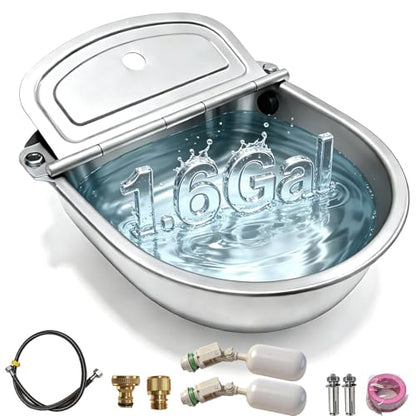 Automatic Water Bowl 304 Stainless Steel Pet Water Dispenser Dog Feeder Waterer for Large Dogs with 40" Steel Hose, 2 Float Valve, Copper Connector Adapter, 2 Bolts (Without Drainage Hole)