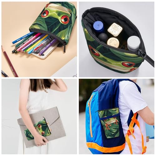 Green Frog Standing Pencil Case Cute Telescopic Stationary Pouch with Zipper Large Capacity Stand up Pen Bag Portable Makeup Holder for School Office Supplies - color: Frog