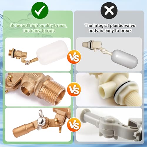 Float Valve 1/2 inch, Brass Water Float Valve with Adjustable Arm, Float Ball Valve Automatic Fill and Water Level Control for Water Trough,Fountains,Water Tank,Ponds,Pool,Aquariums - color: 1/2 in