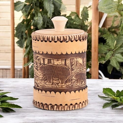 STP GOODS Birch Bark Container, Storage container, Kitchen Container Money to the House Birch Bark (Bears) - color: Bears