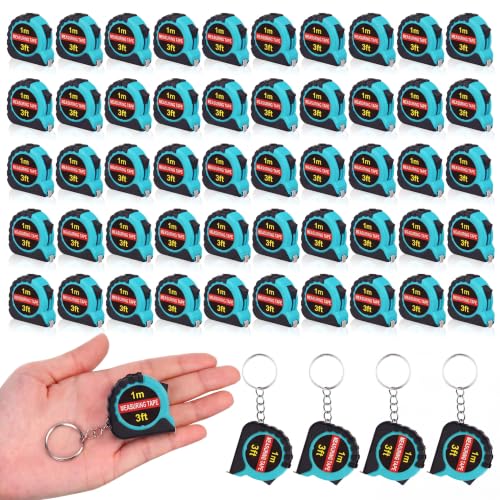 Kanayu 50 Pcs Mini Tape Measure Keychains 3 ft Small Retractable Measuring Tape Bulk with Lock Steel Easy Read Pocket for Birthday Party Favors Daily Use (Aqua Blue) - color: Aqua Blue, size: 3 ft