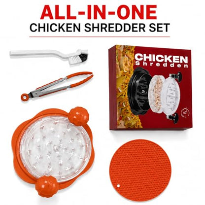 Large Chicken Shredder Tool with Suction Base 2026 – Twist Meat Shredder with Ergonomic Handle & Anti-Slip Grip – Transparent Lid for Easy Shredding Chicken & Beef (Orange) - color: Orange
