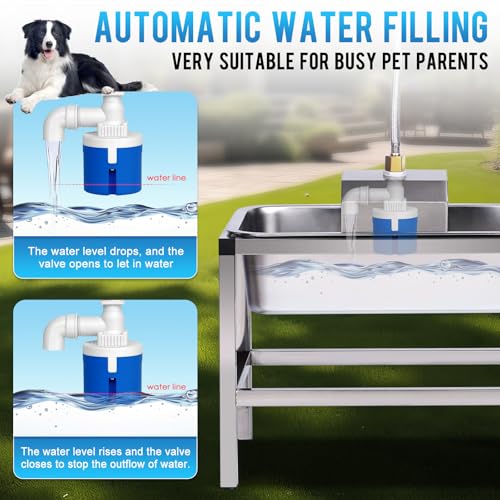 3Gal Automatic Dog Water Bowl Dispenser for Large Dogs Outdoor Elevated Dog Water Bowl with Stand, Stainless Steel Pet Waterer with Float Valve for Large Breed Goat Livestock