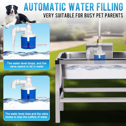 3Gal Automatic Dog Water Bowl Dispenser for Large Dogs Outdoor Elevated Dog Water Bowl with Stand, Stainless Steel Pet Waterer with Float Valve for Large Breed Goat Livestock
