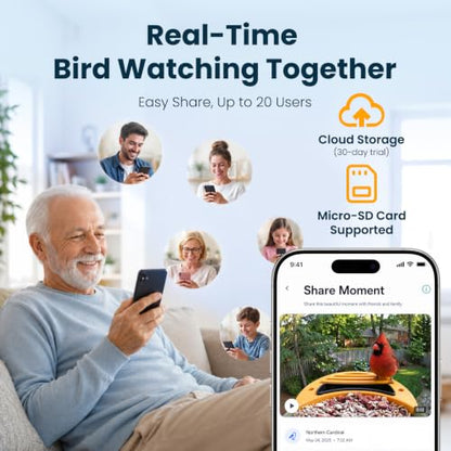 Smart Bird Feeder with Camera, Green | 2.5K UHD, AI Identifies 11,000+ Bird Species, Real-time Videos & Pictures, Solar Powered, Wireless for Outdoor, Gift - color: Green