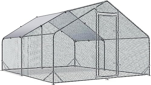 Large Metal Chicken Coop Walk-in Poultry Cage Heavy Duty Chicken Runs Hen House for Yard with Waterproof and Anti-UV Cover for Outdoor Farm Use(10’ W x 13’ L x 6.5’ H) - size: 13.1' L x 9.8' W x 6.4' H
