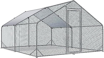 Large Metal Chicken Coop Walk-in Poultry Cage Heavy Duty Chicken Runs Hen House for Yard with Waterproof and Anti-UV Cover for Outdoor Farm Use(10’ W x 13’ L x 6.5’ H) - size: 13.1' L x 9.8' W x 6.4' H