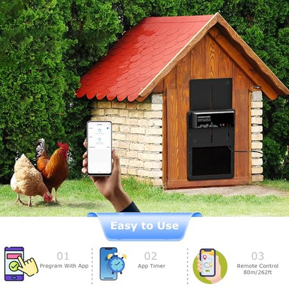 Automatic Chicken Coop Door, Programmable via App Timer, Solar/Battery/Grid Powered Design with Anti-Pinch Protection, Waterproof Aluminum Auto Door for Chickens & Ducks,Plug & Play Setup - GRUBSFARM