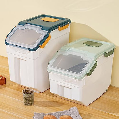 Large Flour Storage Container Bin 25lb, 4Pack Airtight Rice Storage Containers with Wheels Seal Locking Lid, BPA Free with Measuring Cup&Scoop for Flour, Rice, Grain(Blue) - color: Blue 4Pack 25Lb
