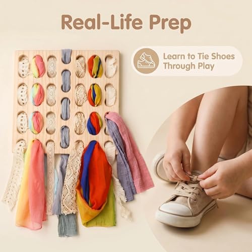 Eray Montessori Wooden Lacing & Weaving Busy Board for Kids Ages 3+, Sensory Educational Toy for Fine Motor Skills, Open‑Ended Play Activity, Birthday Gift for Boys & Girls