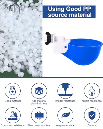 Chicken Waterer Cups (16 Pack) with 3/8" Drill Bit - Blue | Automatic Poultry Drinker Feeder Kit for Chickens, Ducks, Turkeys, Quail, Bunnies | DIY Gravity Fed Bucket Water Dispenser - color: Blue, size: 16 Pack + Drill bit