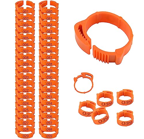 100 pcs Chicken Leg Rings, Numbered Tag Markers for Poultry-Bands Clip-on Bird Adjustable Foot Label Rings for Pigeon Chicks Bantam Duck Goose with Buckle (Orange) | Adjustable Foot Label, With Buckle, For Poultry Pigeon Chicks Bantam Duck Goose, Clip-on