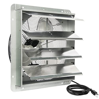 KEN BROWN 18 Inch Exhaust Fan with Power Cord, Automatic Shutter, 2600CFM, Aluminum Cooling Ventilation Fan, High Speed Wall Mounted Attic Fan for Garage, Greenhouse, Shop, Shed - size: 18 Inch