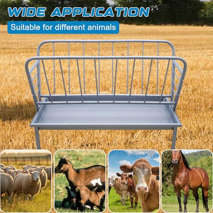 47.2" x 22.5" x 23.6" Heavy Duty Galvanized Steel Hay Feeder, Large Capacity 2 in 1 Grain & Hay Rack, Multiple Sided Pasture Hay Rack for Sheep Horses, etc